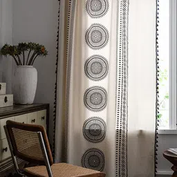 URBAN SPACE Boho White & Black Ethnic Motifs Printed Cotton Long Door Curtain-image-45