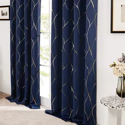 URBAN SPACE Navy Blue & Gold-Toned Black Out Door Curtain-image-71