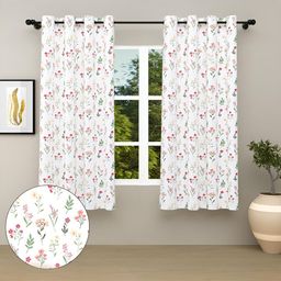 haus & kinder Red & White 2 Pieces Floral Printed Cotton Room Darkening Window Curtains-image-28