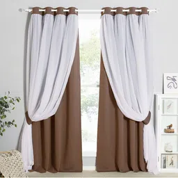 BFAM Brown & White Black Out Long Door Curtain-image-100