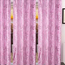 Stella Creations Pink 3 Pieces Floral Room Darkening Door Curtains-image-53