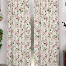 CHHAVI INDIA White & Pink 2 Pieces Floral Sheer Door Curtains-image-32