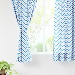 Encasa Homes Blue & White Set of 2 Striped Sheer Window Curtain-2