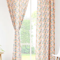 Encasa Homes Orange & Teal Green 2 Pieces Triangles Apricot Sheer Door Curtains-image-40