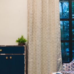 URBAN SPACE Gold Foil Beige & Gold-Toned Geometric Black Out Cotton Window Curtain-image-72