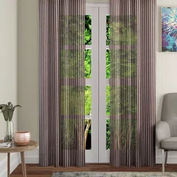 Fashion String Brown & Grey 2 Pieces Geometric Printed Sheer Window Curtains-2