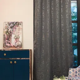 URBAN SPACE Grey & Gold-Toned Black Out Long Door Curtain-image-94