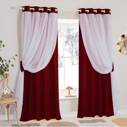BFAM Maroon & White Black Out Long Door Curtain-image-52