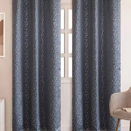 HOMEMONDE Grey & White Set of 2 Black Out Window Curtain-15