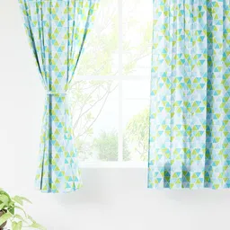 Encasa Homes Turquoise Blue & Green 2 Pieces Triangles Sheer Window Curtains-6