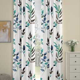 URBAN SPACE White & Teal Set of 2 Floral Door Curtains-26