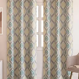 HOMEMONDE Grey & Cream-Coloured Set of 2 Black Out Window Curtain-7