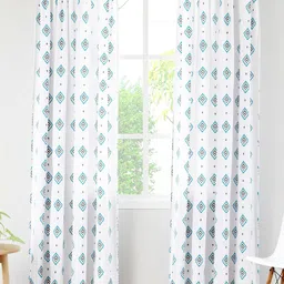 Encasa Homes Turquoise Blue & Black Set of 2 Ethnic Motifs Sheer Long Door Curtain-10