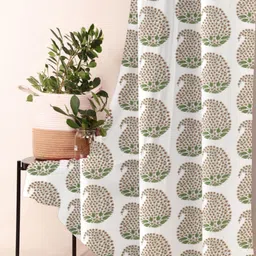 Trance Home Linen White & Green Printed Room Darkening Pure Cotton Window Curtain-image-30