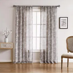 BFAM Brown & Grey Floral Sheer Door Curtain-image-59