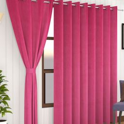 Florida Pink 2 Pieces Room Darkening Velvet Long Door Curtain-image-51