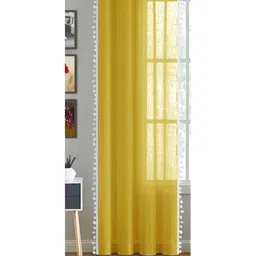 HOMEMONDE Yellow & White Cotton Eyelet Sheer Long Door Curtain-30