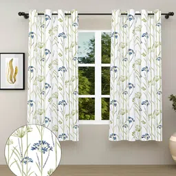 haus & kinder Blue & White 2 Pieces Floral Pure Cotton Room Darkening Window Curtains-image-28