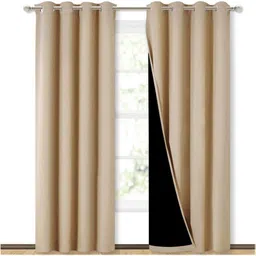 BFAM Beige & Black Set of 2 Black Out Door Curtain-18