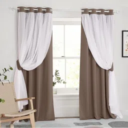 BFAM Brown & White Black Out Long Door Curtain-image-95