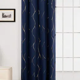 URBAN SPACE Navy Blue & Gold-Toned Printed Black Out Window Curtain-6