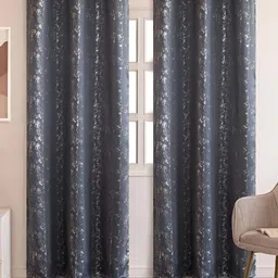 HOMEMONDE Grey & Silver Toned 2 Pieces Abstract Printed Black Out Window Curtains-10
