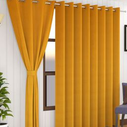 Florida Mustard 2 Pieces Black Out Long Door Curtain-3