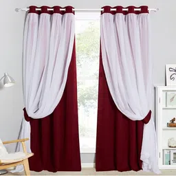 BFAM Maroon & White Black Out Door Curtain-17