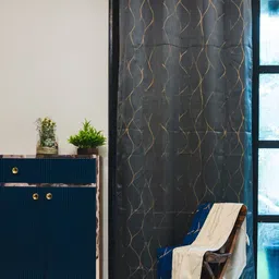 URBAN SPACE Grey & Gold-Toned Black Out Long Door Curtain-image-89