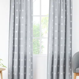 Encasa Homes Grey & Silver-Toned Set of 2 Ethnic Motifs Sheer Long Door Curtain-image-52