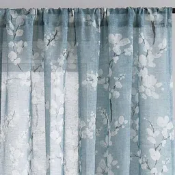 BFAM Blue & White Floral Sheer Long Door Curtain-51