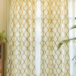 URBAN SPACE Cream-Coloured & Gold-Toned 2 Pieces Geometric Printed Cotton Door Curtains-picture-22