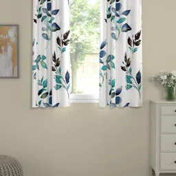 URBAN SPACE White & Teal Set of 2 Floral Window Curtains-42