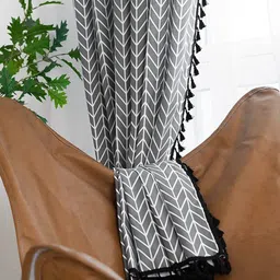 URBAN SPACE Boho Grey & White Geometric Printed Cotton Window Curtain-25