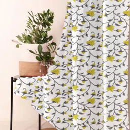 Trance Home Linen Yellow & White Floral Printed Room Darkening Pure Cotton Window Curtain-picture-8