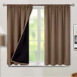 BFAM Brown 2 Pieces Black Out Door Curtains-image-99