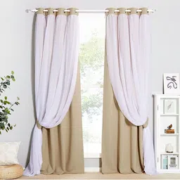 BFAM Brown & White Sheer Long Door Curtain-image-86
