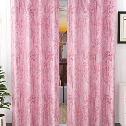 Stella Creations Pink 2 Pieces Floral Room Darkening Long Door Curtains-image-51