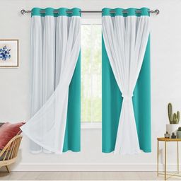BFAM Teal & White Black Out Door Curtain-27