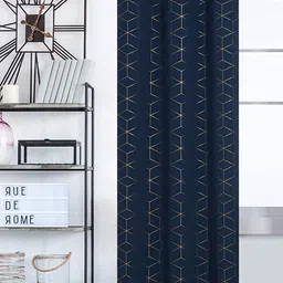URBAN SPACE Gold Foil Navy Blue & Gold-Toned Printed Cotton Black Out Window Curtain-image-53