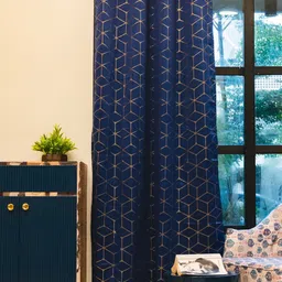 URBAN SPACE Navy Blue & Gold-Toned Geometric Black Out Door Curtain-image-78