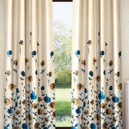 Home Sizzler Cream-Coloured & Blue 2 Pieces Floral Printed Room Darkening Door Curtains-36