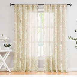 BFAM Beige & White Floral Sheer Window Curtain-image-75