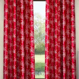 Fashion String Maroon & White 2 Pieces Floral Printed Window Curtain-image-87