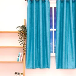 Ariana Blue Black Out Window  Self-Textured Design Curtain-16