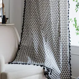 URBAN SPACE Boho Black & White Geometric Printed Cotton Window Curtain-image-15