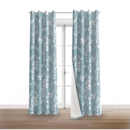 BFAM Blue & White Set of 2 Floral Black Out Long Door Curtain-14