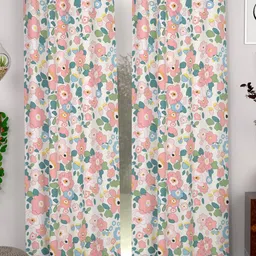 CHHAVI INDIA White & Pink 2 Pieces Floral Sheer Door Curtains-55