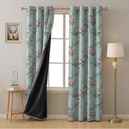 BFAM Green & Pink Floral Black Out Long Door Curtain-image-48