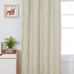 URBAN SPACE Gold Foil Beige & Gold-Toned Abstract Black Out Door Curtain-11